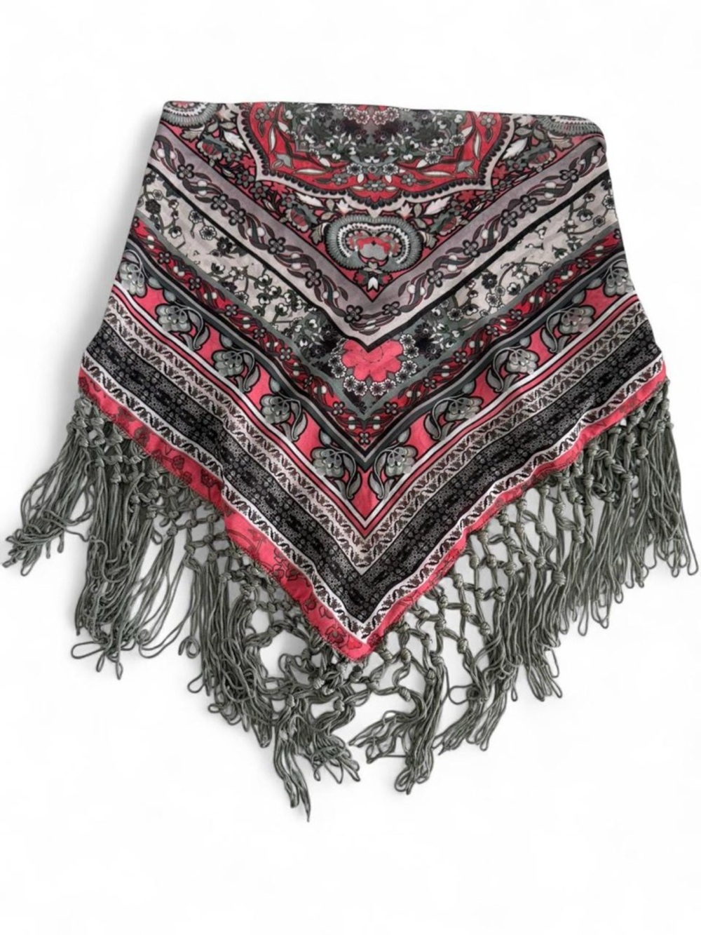 Women's Patterned Fringe Scarf - Pink & Gray